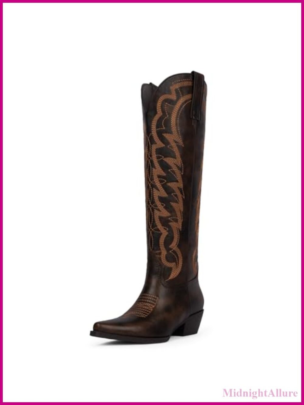 Knee High Cowboy Boots Chunky Heel Butterfly Embroidered Western Boot
